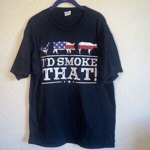 America flag Grill BBQ Mens shirt "I'd Smoke That" Large Ranch Farm Dad Fun
